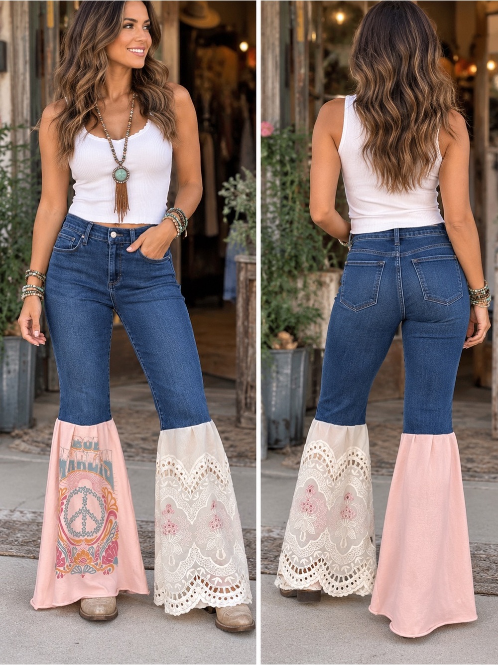 Upcycled BOB MARLEY AND LACE Flare JeaNS